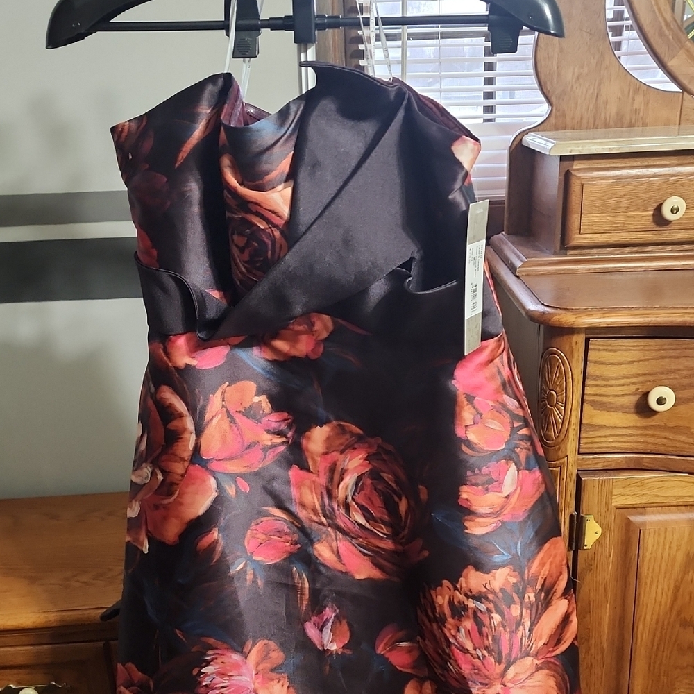 Black and Pink Strapless A-line Cocktail Dress